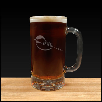 Chickadee Beer Mug - Dark Beer - Copyright Hues in Glass