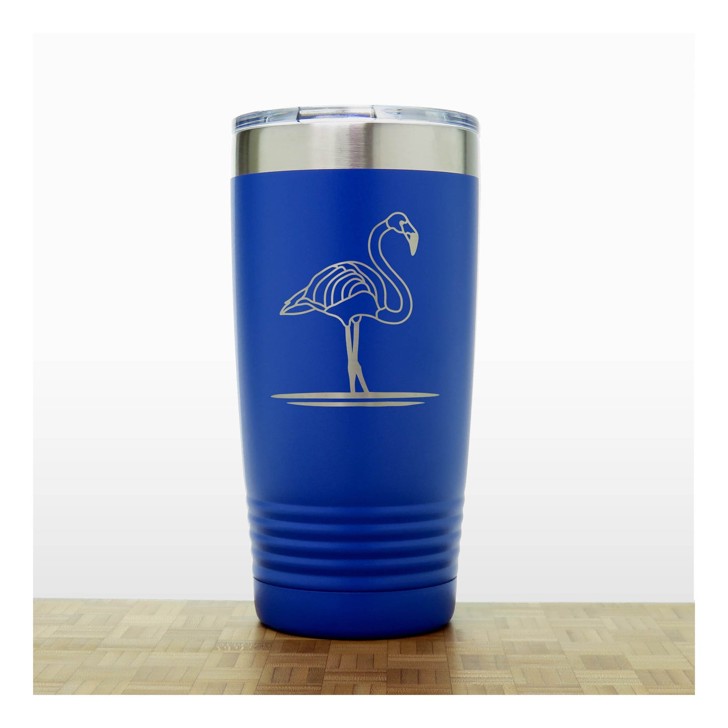 Blue - Flamingo Engraved 20 oz Insulated Tumbler - Copyright Hues in Glass