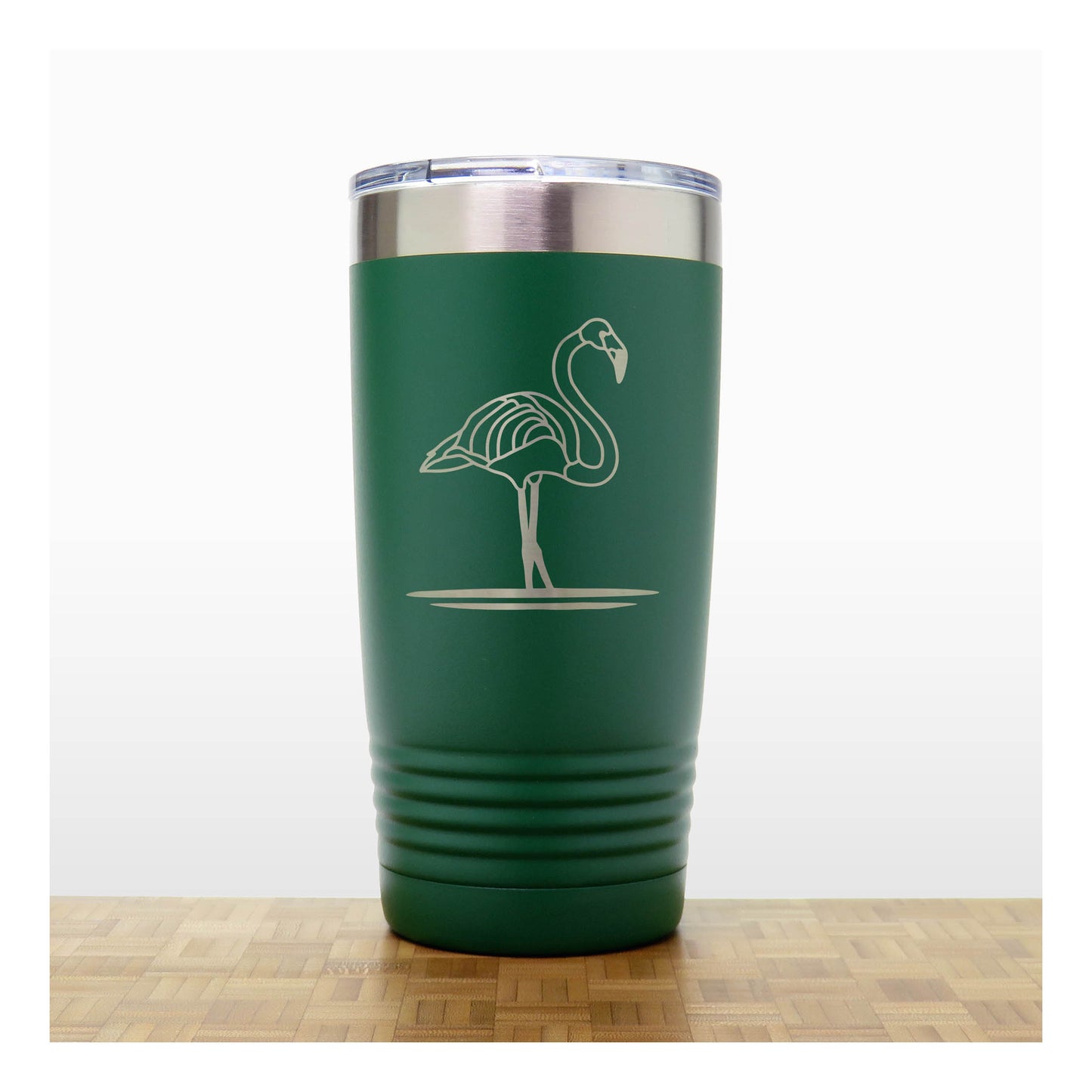 Green - Flamingo Engraved 20 oz Insulated Tumbler - Copyright Hues in Glass