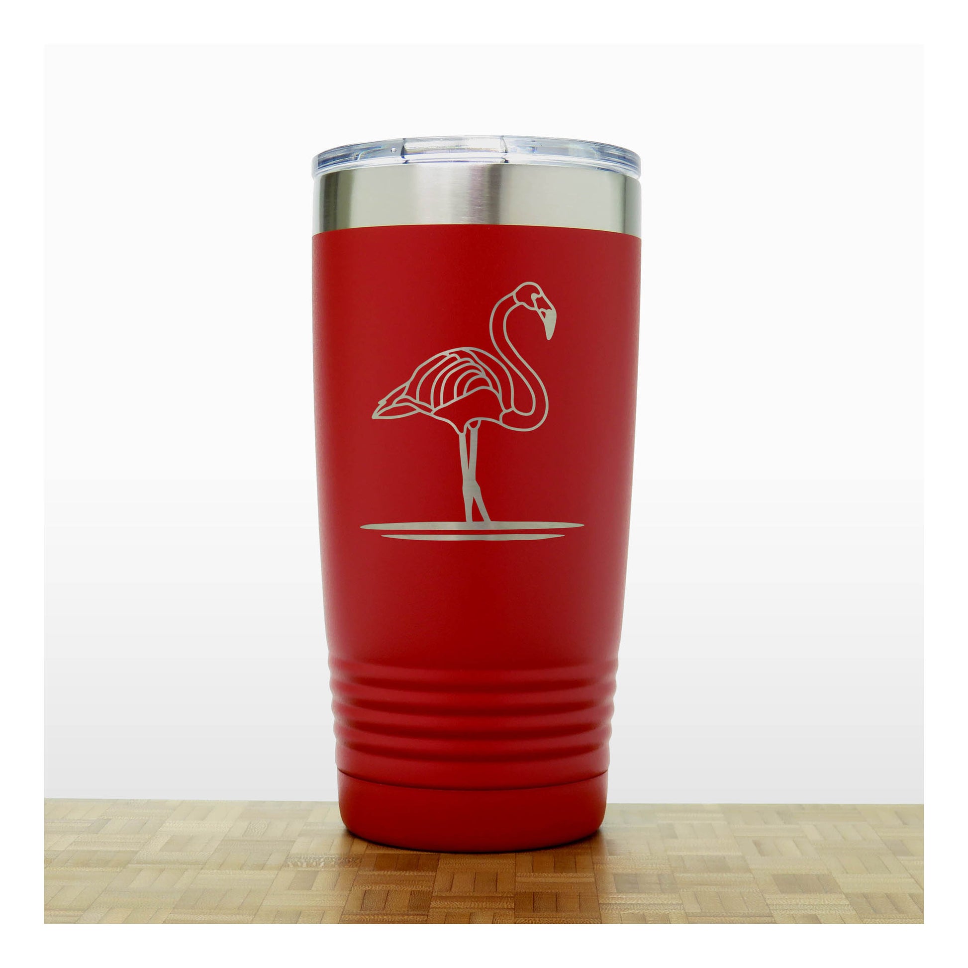 Red - Flamingo Engraved 20 oz Insulated Tumbler - Copyright Hues in Glass