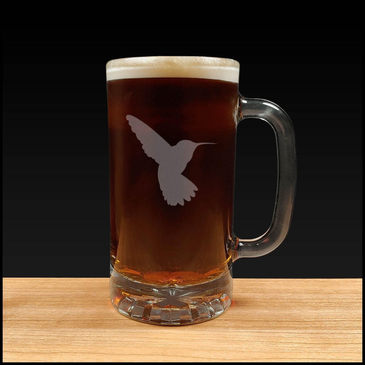 Hummingbird Silhouette Beer Mug - Dark Beer - Copyright Hues in Glass