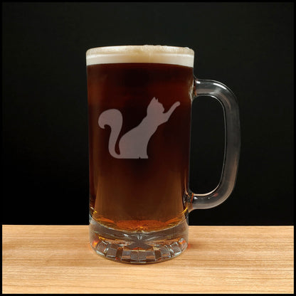 Playing Cat Beer Mug with Dark Beer - Copyright Hues in Glass