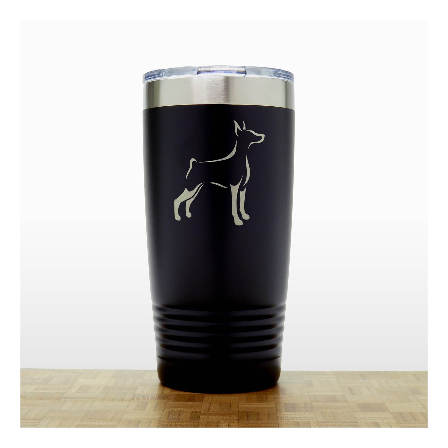 black - Doberman 20 oz Insulated Tumbler - Copyright Hues in Glass