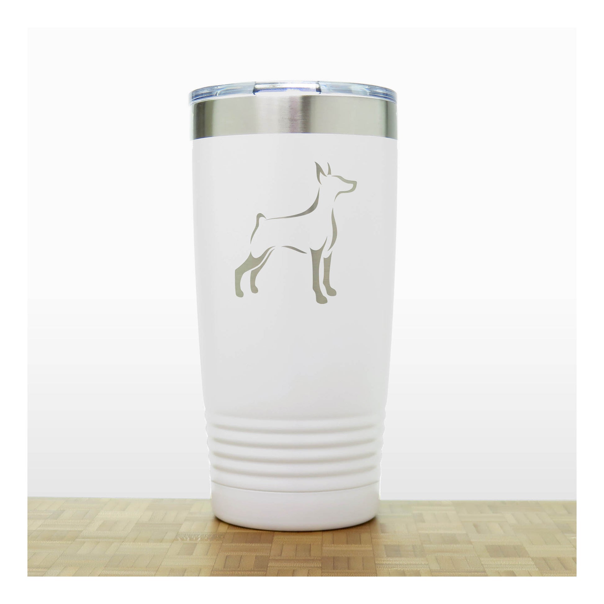 White - Doberman 20 oz Insulated Tumbler - Copyright Hues in Glass