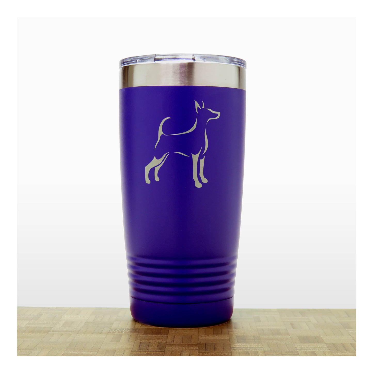 Purple - Long Tailed, Uncropped Ears Doberman 20 oz Insulated Tumbler - Design 4 - Copyright Hues in Glass