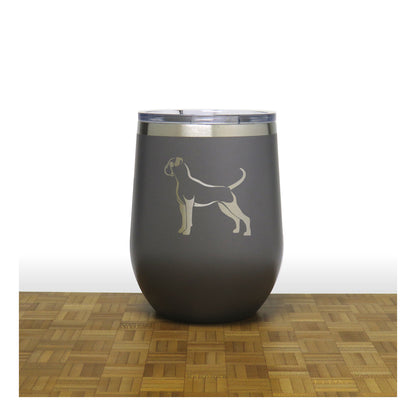 Grey - Boxer Dog PC 12oz STEMLESS WINE - Copyright Hues in Glass