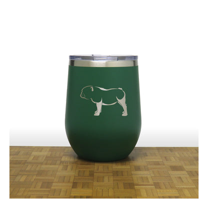 Green - Bulldog Design 2 PC 12oz STEMLESS WINE - Copyright Hues in Glass