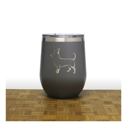 Grey - Chihuahua PC 12oz STEMLESS WINE - Copyright Hues in Glass