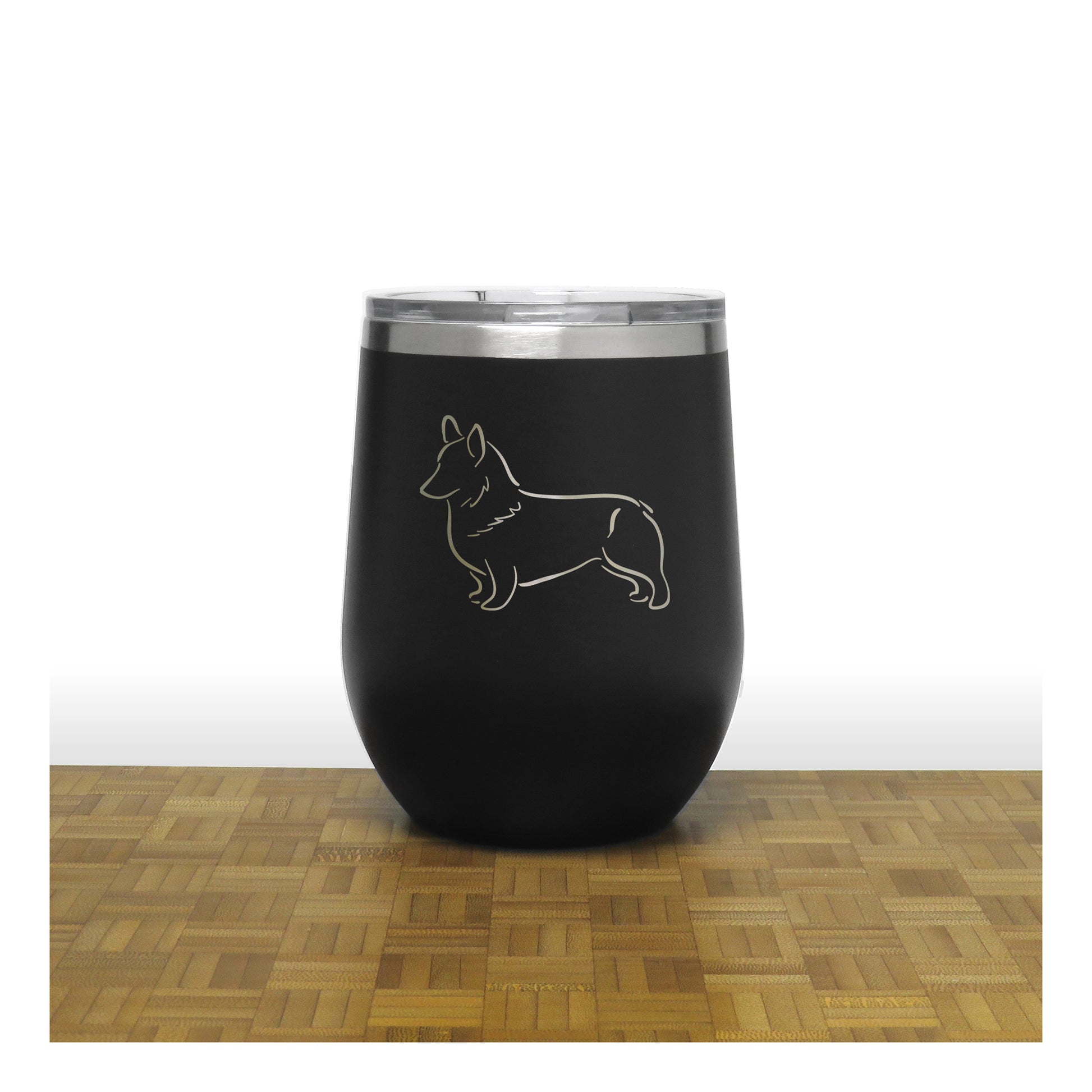 Black - Corgi PC 12oz STEMLESS WINE - Copyright Hues in Glass