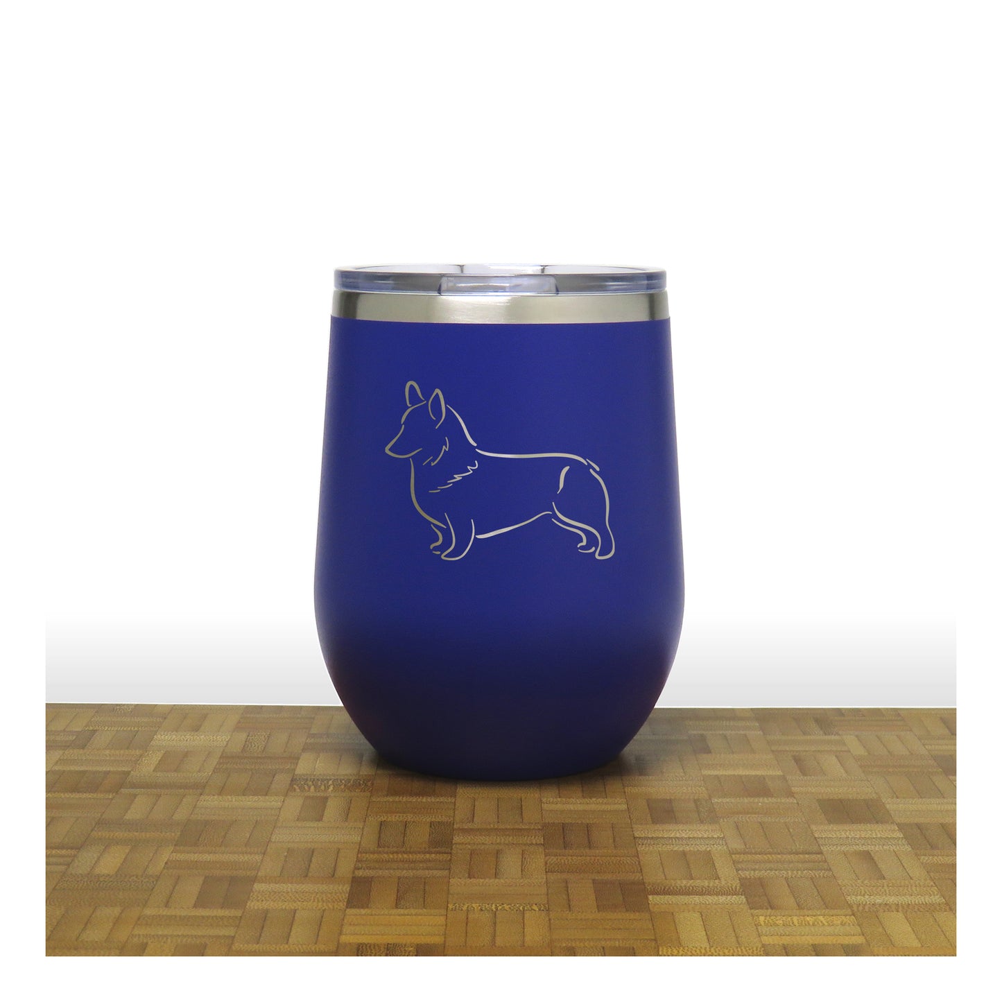 Blue - Corgi PC 12oz STEMLESS WINE - Copyright Hues in Glass