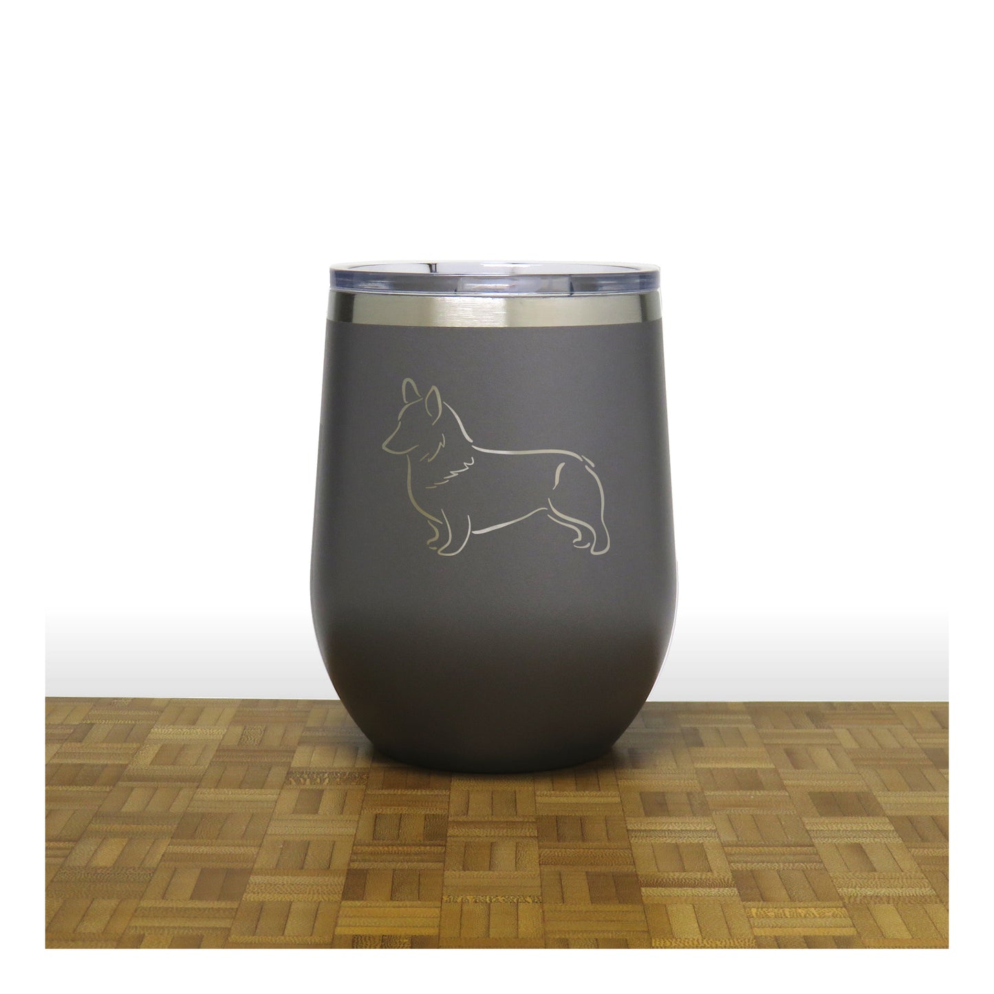 Grey - Corgi PC 12oz STEMLESS WINE - Copyright Hues in Glass