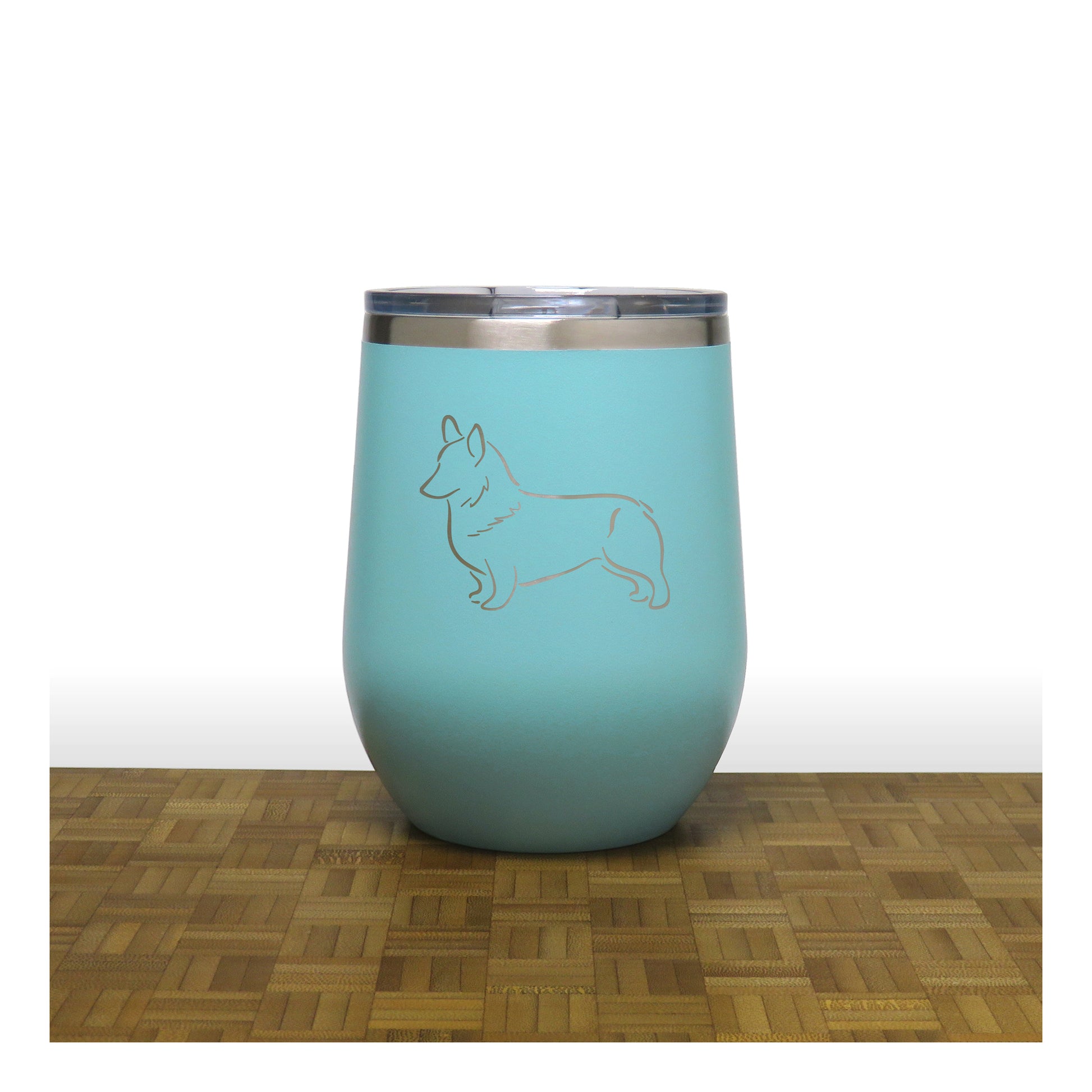 Teal - Corgi PC 12oz STEMLESS WINE - Copyright Hues in Glass