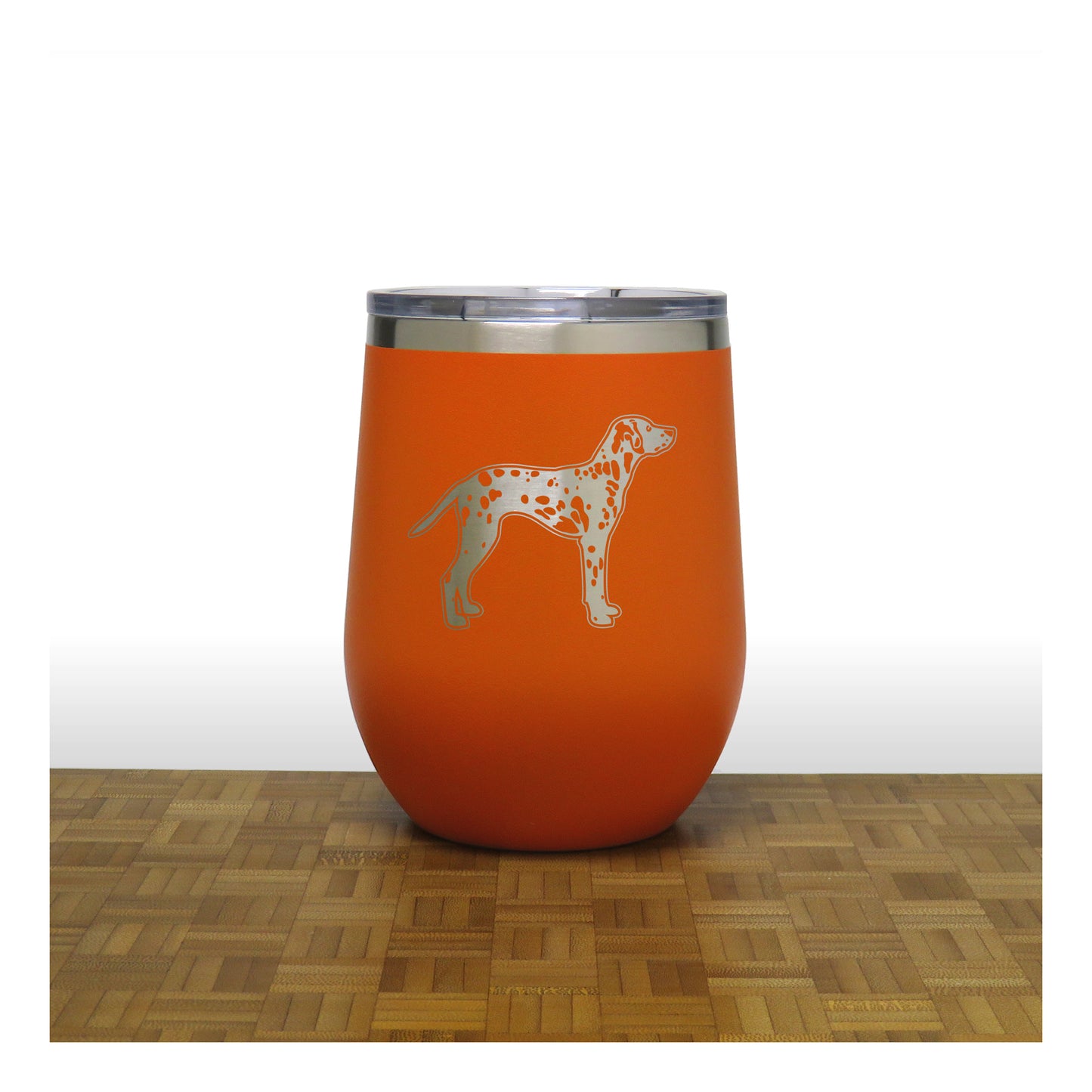 Orange - Dalmation PC 12oz STEMLESS WINE - Copyright Hues in Glass