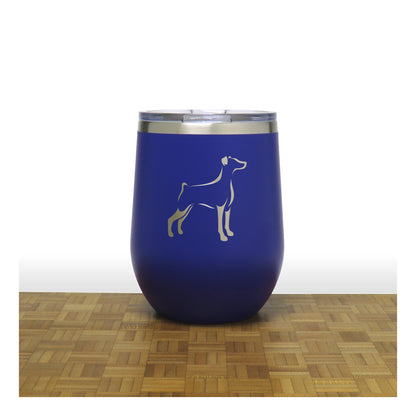 Blue - Doberman PC 12oz STEMLESS WINE - Copyright Hues in Glass