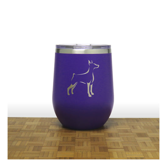 Purple - Doberman Design 3 PC 12oz STEMLESS WINE - Copyright Hues in Glass