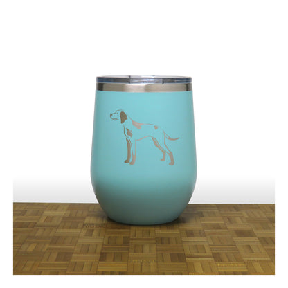 Teal - English Pointer Design 2 PC 12oz STEMLESS WINE - Copyright Hues in Glass