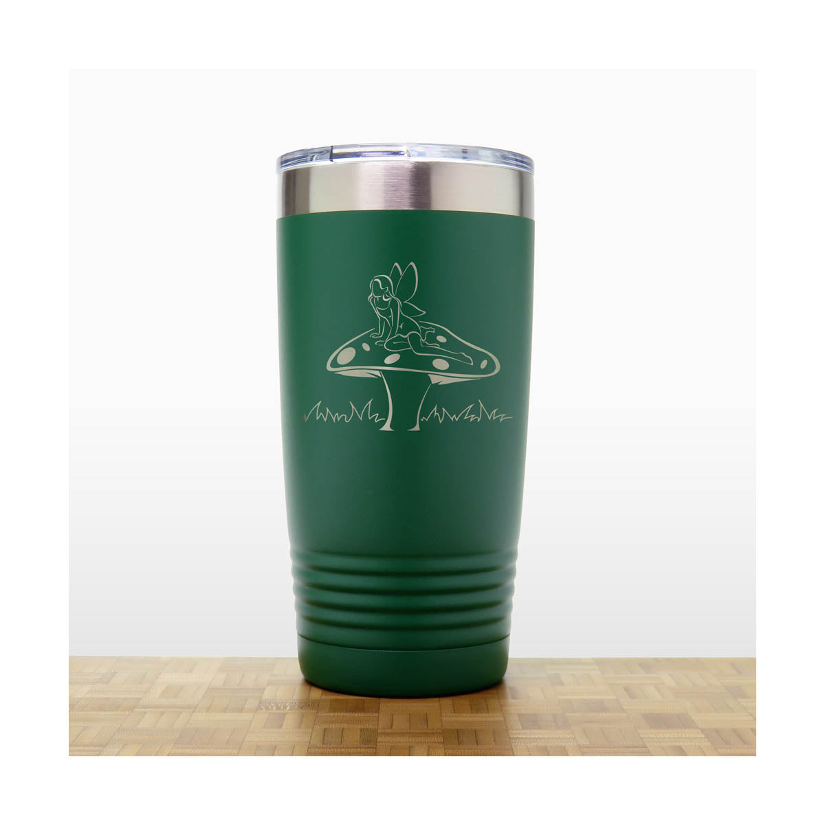 Green - Fairy on a Toadstool 20 oz Insulated Tumbler - Copyright Hues in Glass