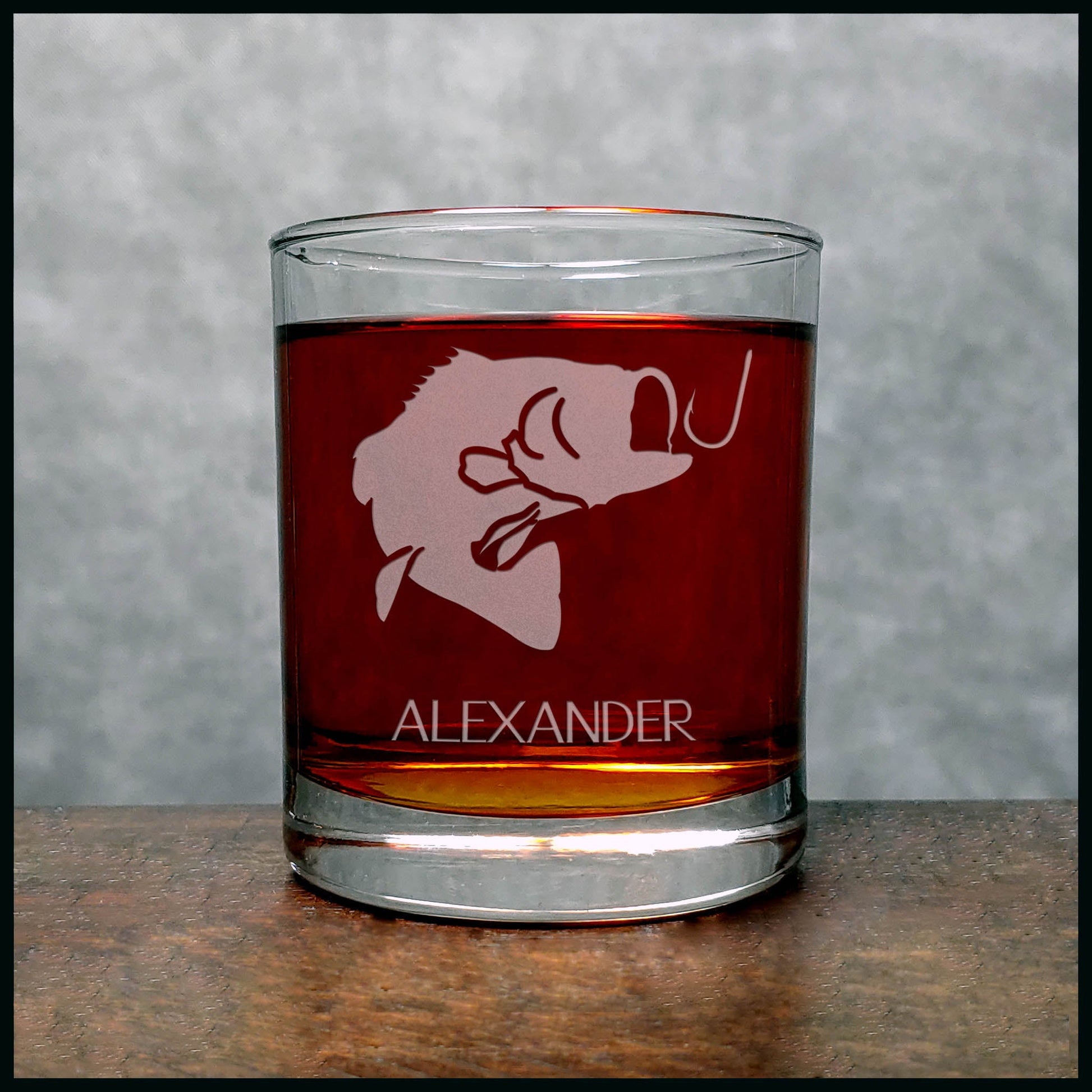 Personalized Bass Fish Whisky Glass - Copyright Hues in Glass