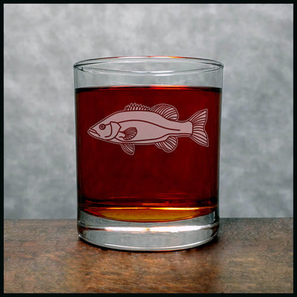 Small Mouth Bass Fish Whisky Glass - Copyright Hues in Glass