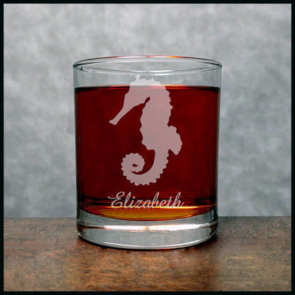 Seahorse Silhouette Personalized Whisky Glass - Copyright Hues in Glass