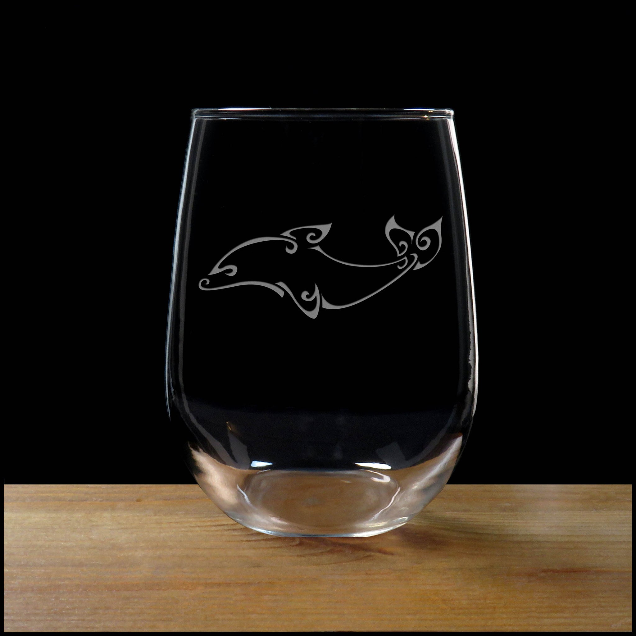 Swimming Dolphin Stemless Wine Glass - Copyright Hues in Glass