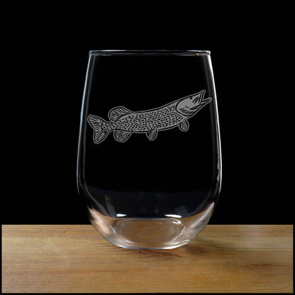 Northern Pike Stemless Wine Glass - Copyright Hues in Glass