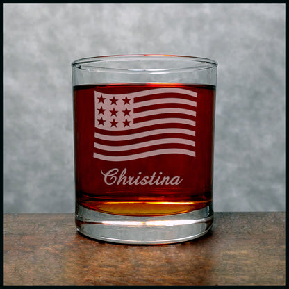 Waving American Flag Personalized Whiskey Glass - Copyright Hues in Glass