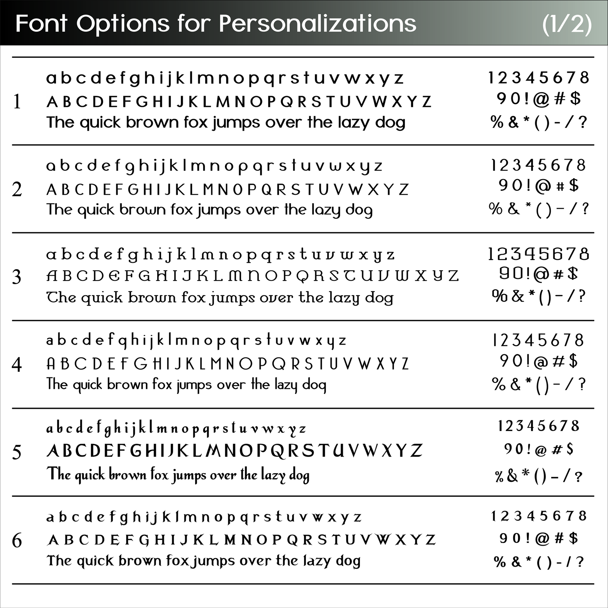 Font Options for Personalization - Copyright Hues in Glass