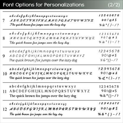 Font Options for Personalization - Copyright Hues in Glass