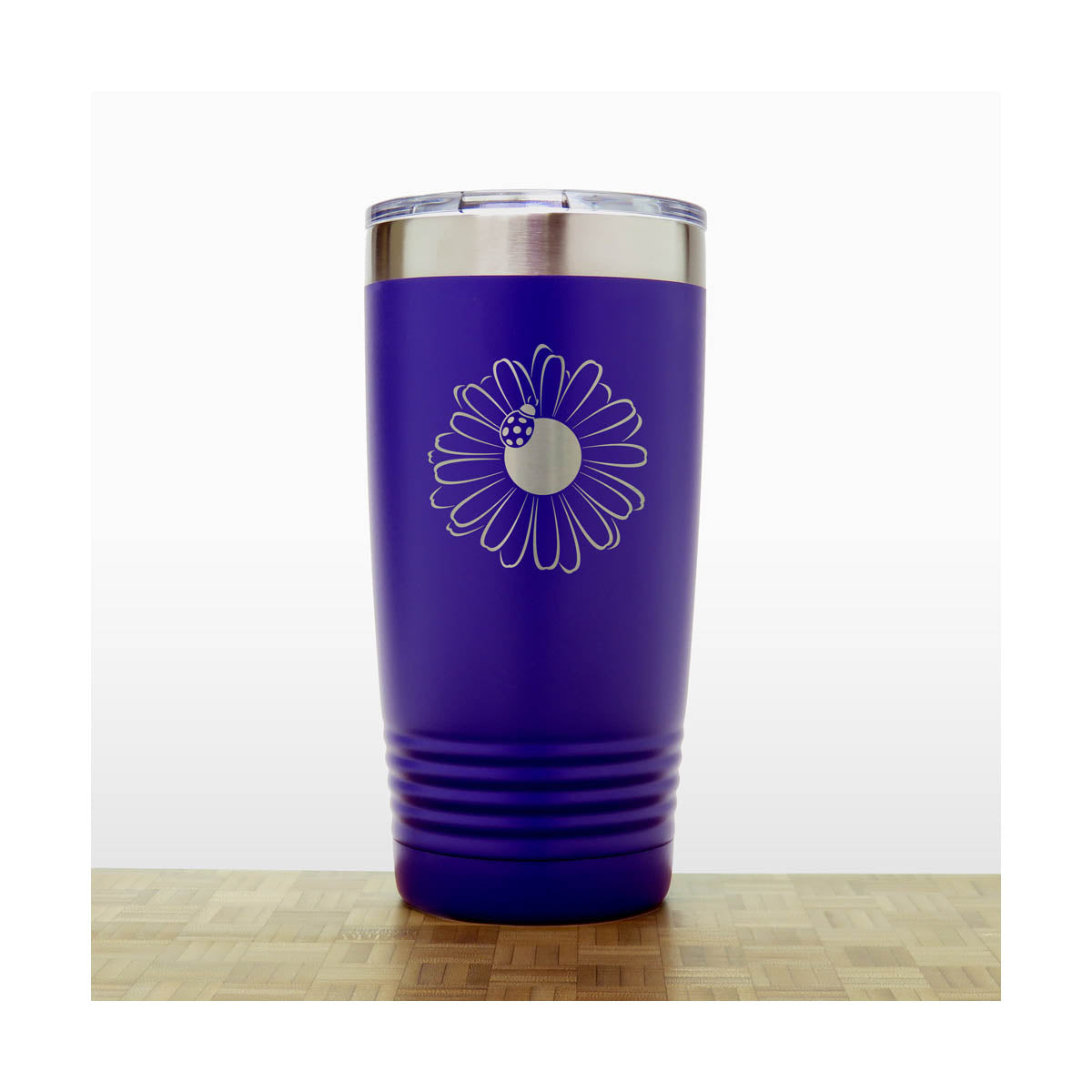 Purple -  Daisy with Ladybug 20 oz Insulated Tumbler - Copyright Hues in Glass