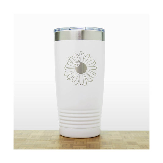 White -  Daisy with Ladybug 20 oz Insulated Tumbler - Copyright Hues in Glass