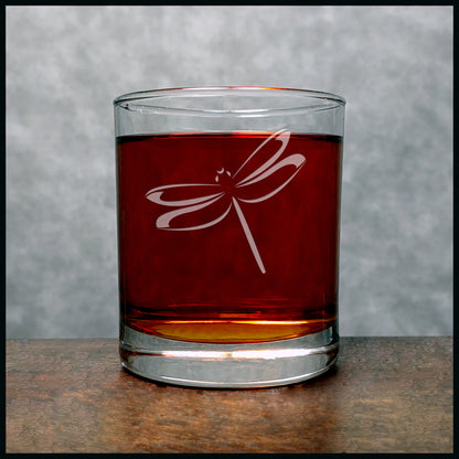 Dragonfly Whisky Glass - Design 2 - Copyright Hues in Glass