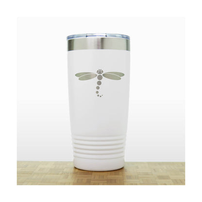 White - Dragonfly 20 oz Insulated Tumbler - Design 3 - Copyright Hues in Glass