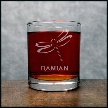 Dragonfly Personalized Whisky Glass - Design 4 - Copyright Hues in Glass