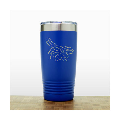 Blue - Dragonfly and Daisy 20 oz Insulated Tumbler - Copyright Hues in Glass