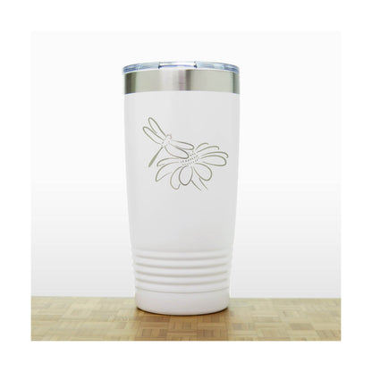 White - Dragonfly and Daisy 20 oz Insulated Tumbler - Copyright Hues in Glass