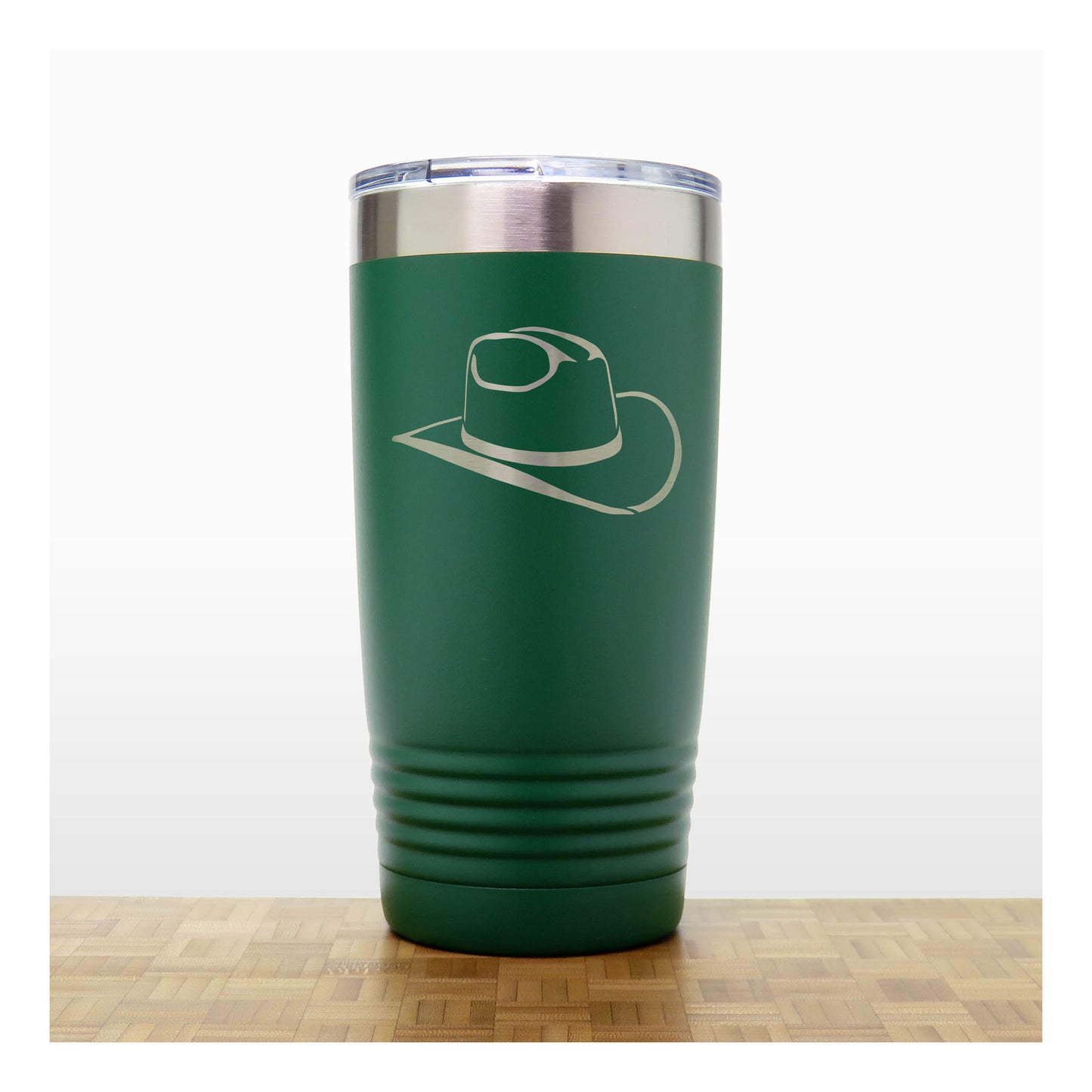 Green - Cowboy_Hat 20 oz Insulated Tumbler - Copyright Hues in Glass