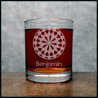 Mandala Personalized Whisky Glass - Design 4 - Copyright Hues in Glass