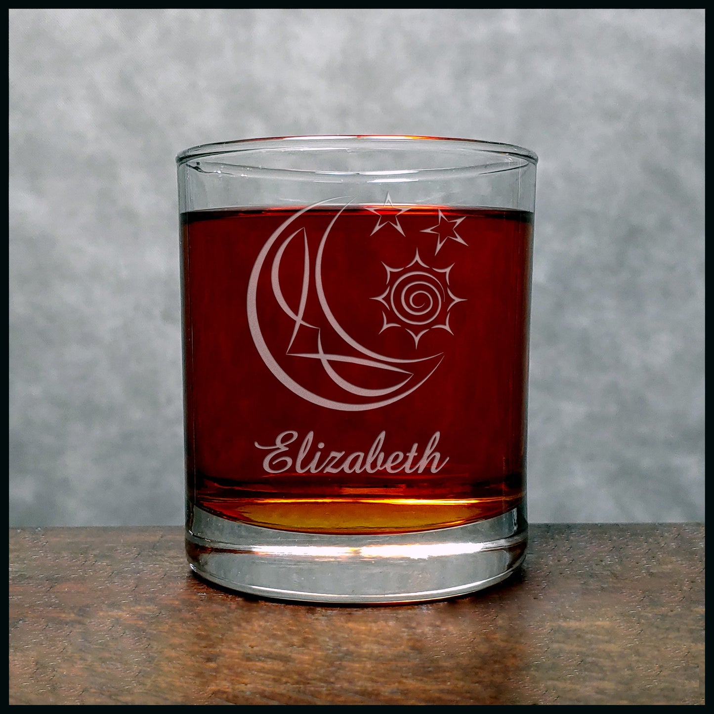 Sun, Moon and Stars Personalized Whisky Glass - Copyright Hues in Glass