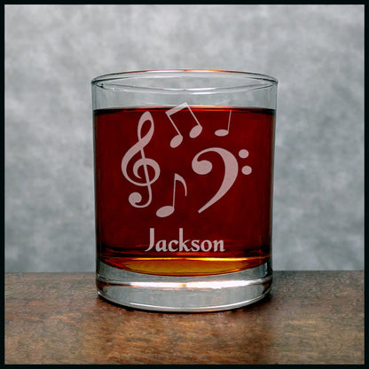 Music Notes Personalized Whisky Glass - Copyright Hues in Glass