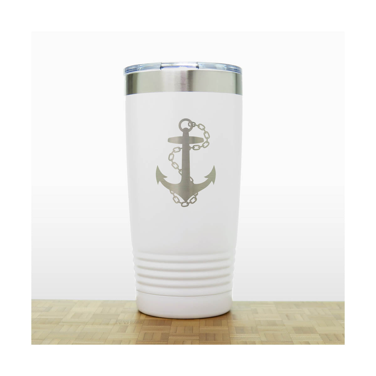 White - Anchor with Chain 20 oz Insulated Tumbler - Copyright Hues in Glass