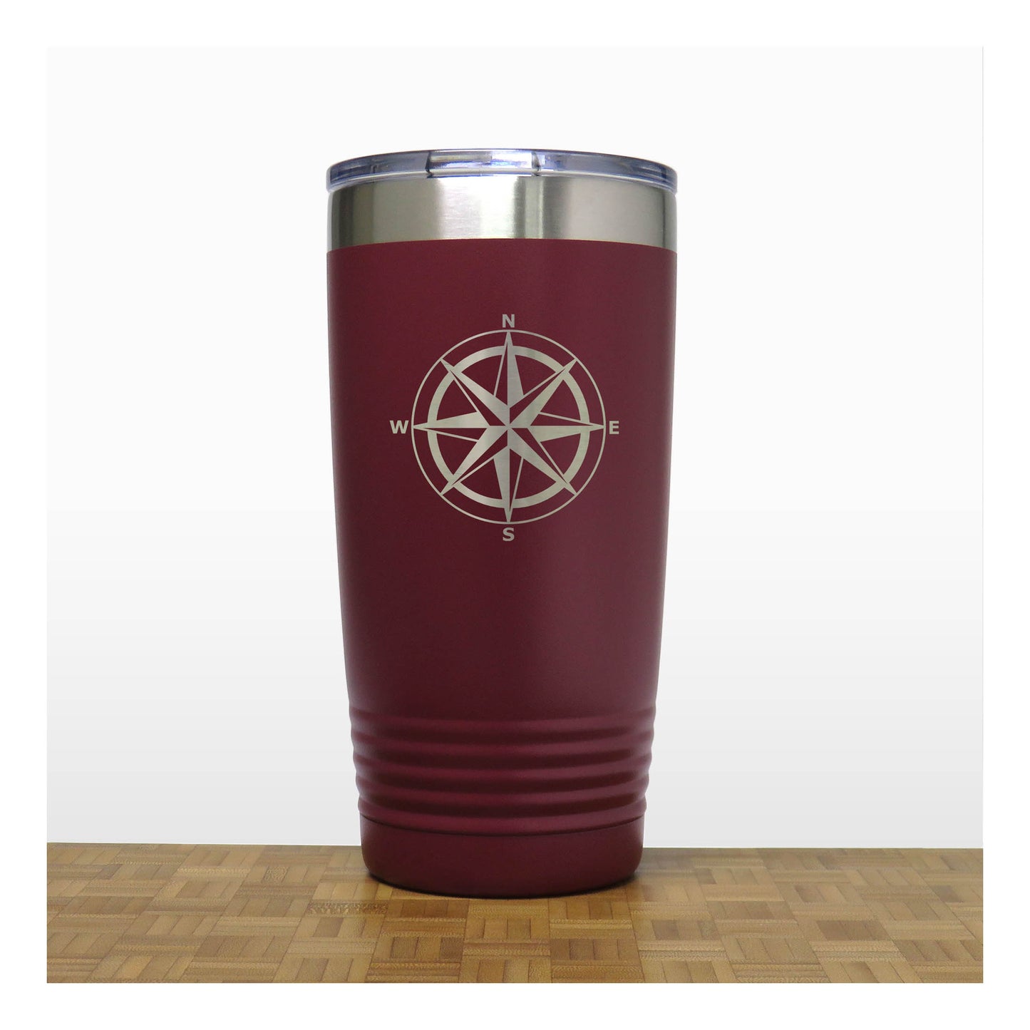 Maroon - Compass Rose 20 oz Insulated Tumbler - Copyright Hues in Glass