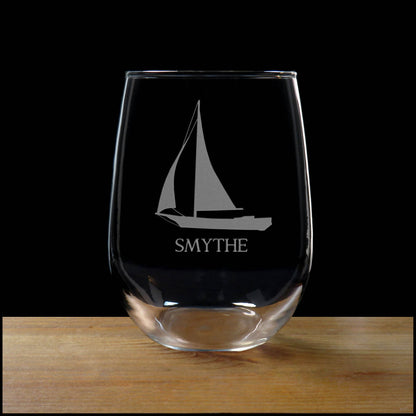 Sailing Yacht Personalized Stemless Wine Glass - Copyright Hues in Glass