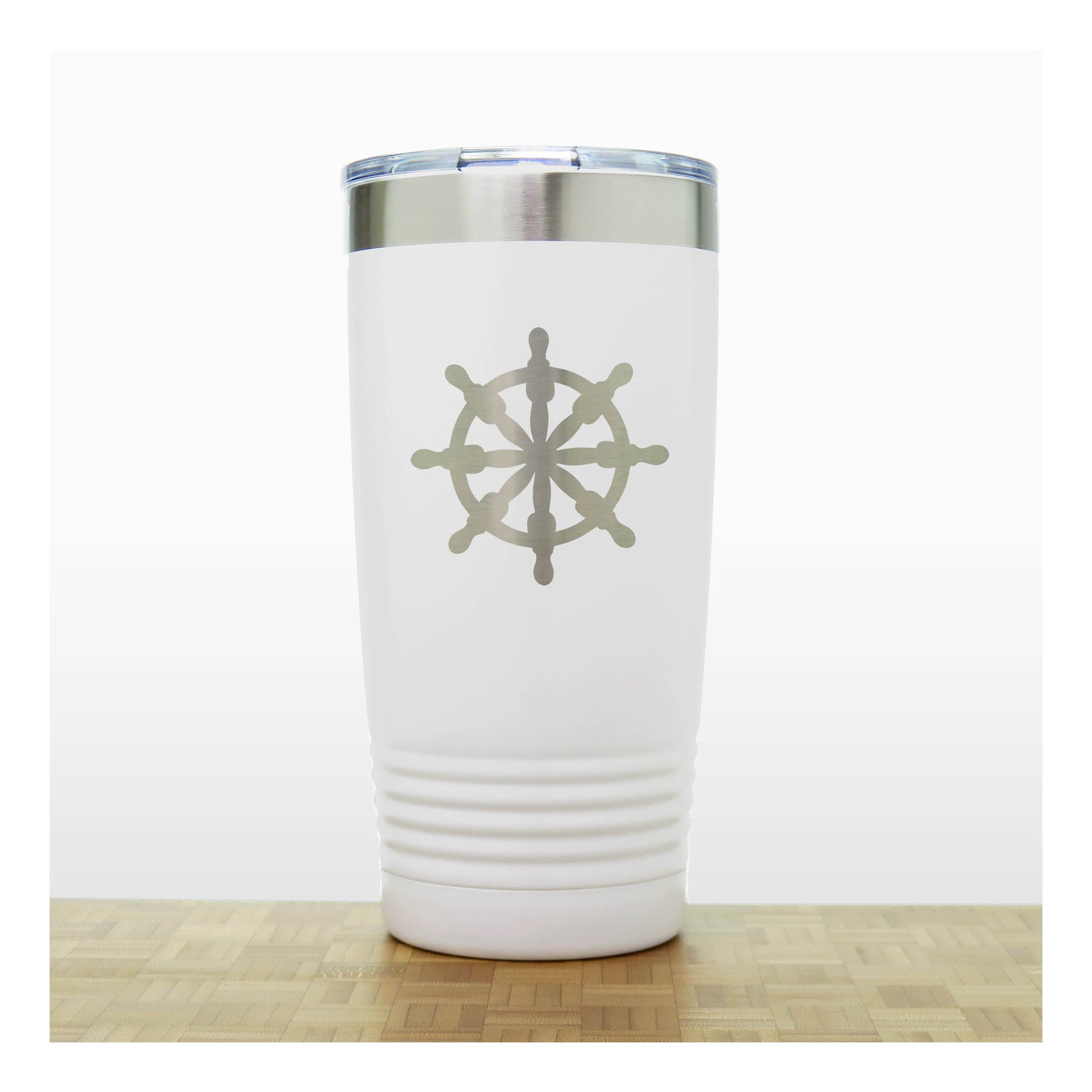 White - Ships Wheel 20 oz Insulated Tumbler - Copyright Hues in Glass