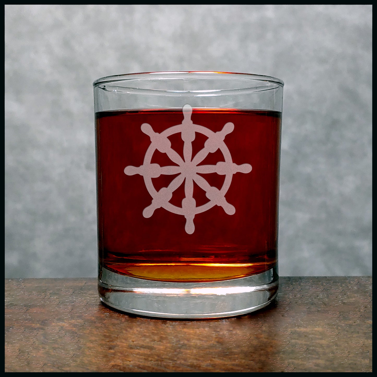 Ship's Wheel Whisky Glass - Copyright Hues in Glass