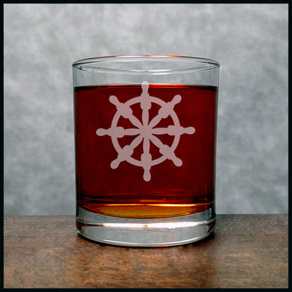 Ship's Wheel Whisky Glass - Copyright Hues in Glass