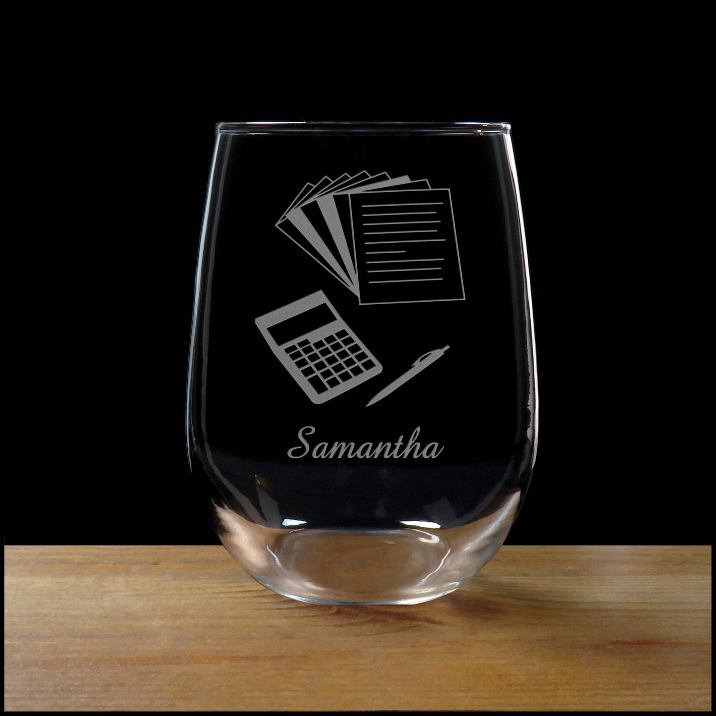  Personalized Bookkeeper Stemless Wine Glass - Copyright Hues in Glass