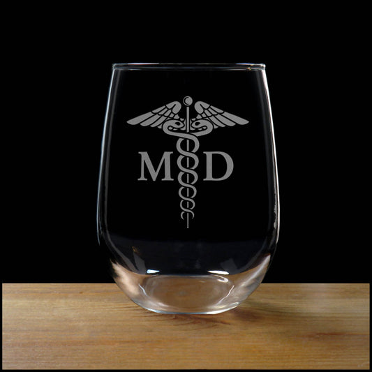 MD Caduceus Stemless Wine Glass - Copyright Hues in Glass