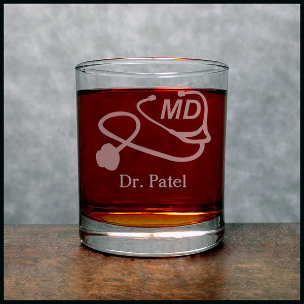 Medical Doctor Stethoscope Personalized Whisky Glass - Copyright Hues in Glass