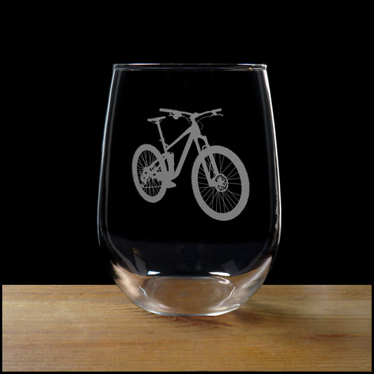 Mountain Bike Stemless Wine Glass - Copyright Hues in Glass